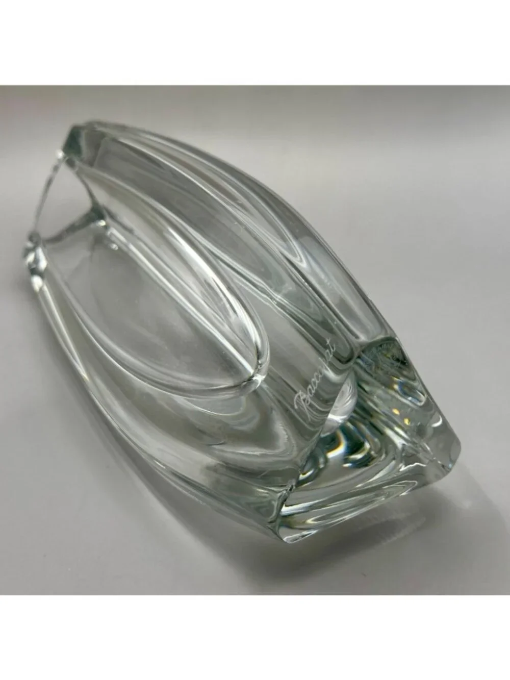 Baccarat Signed Bouton D'Or Gold Button Triangular Art Glass Crystal Vase 6